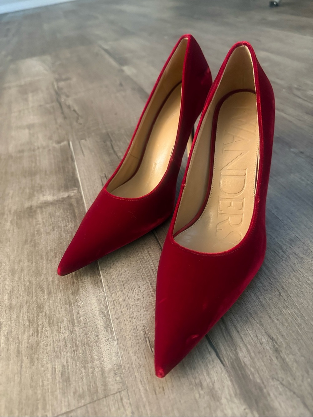 JW Anderson Red Velvet Pointed Toe Pumps size 36
